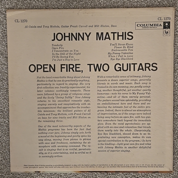 Johnny Mathis Open Fire, Two Guitars Vinyl LP Album - Picture 2 of 6